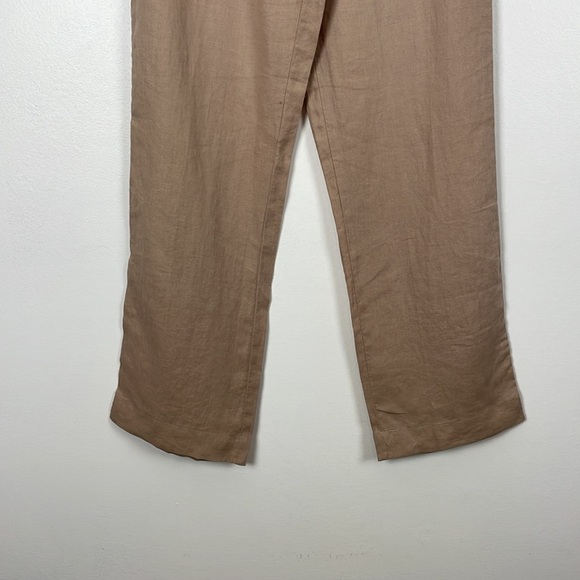 Tahari wide leg linen pants women size 4 with belt 4 pockets comfortable beige - Picture 2 of 8